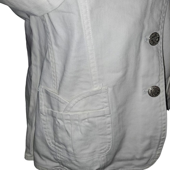 NWT-Denim & Co Large White Three Button Stretch Denim Blazer with Silver Buttons - Picture 3 of 11